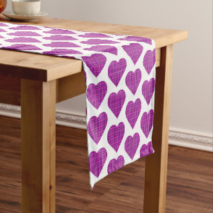 Heart Plaid Purple Pink Black Table Runner