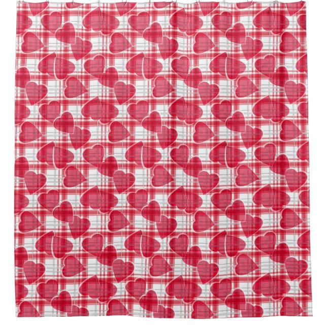 Heart plaid shower curtain (Front)