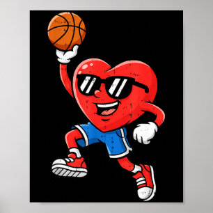 Heart Play Basketball Valentines Day For Teen Boys Poster