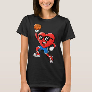 Heart Play Basketball Valentines Day For Teen Boys T-Shirt