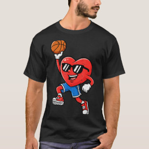Heart Play Basketball Valentines Day For Teen Boys T-Shirt