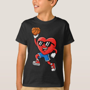 Heart Play Basketball Valentines Day For Teen Boys T-Shirt