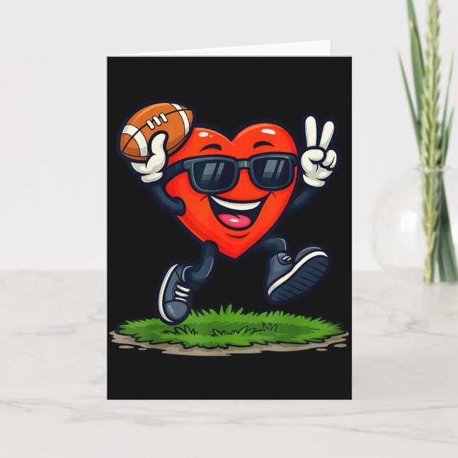 Heart Playing American Football Rugby Valentine Me Card (Front)