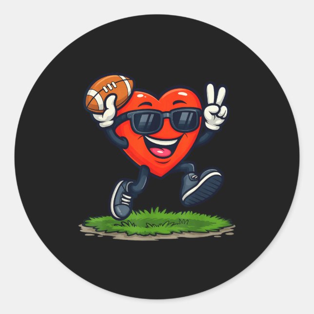 Heart Playing American Football Rugby Valentine Me Classic Round Sticker (Front)