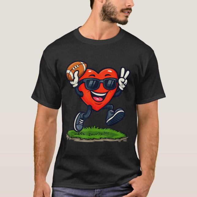 Heart Playing American Football Rugby Valentine Me T-Shirt (Front)