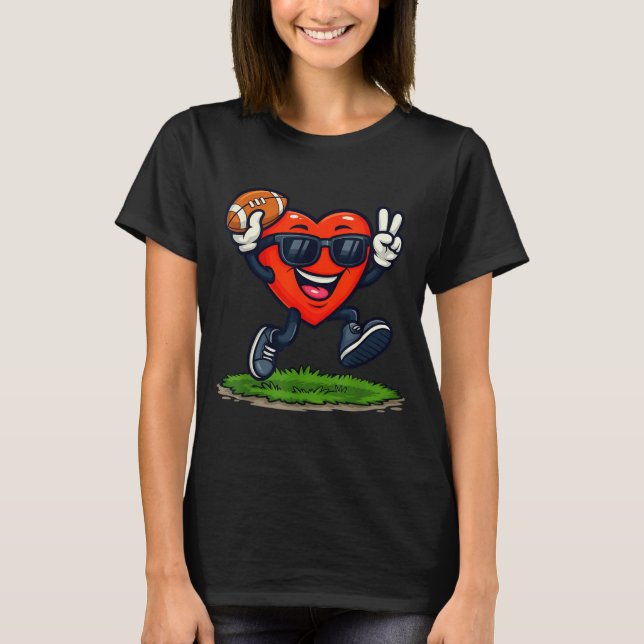 Heart Playing American Football Rugby Valentine Me T-Shirt (Front)