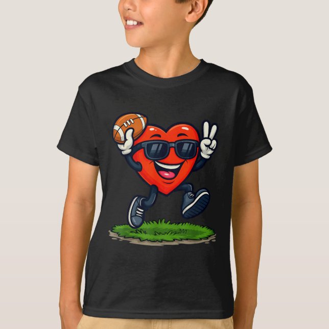 Heart Playing American Football Rugby Valentine Me T-Shirt (Front)