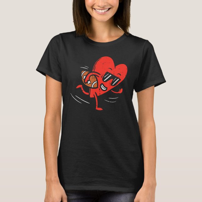 Heart Playing American Football Valentines Day Spo T-Shirt (Front)