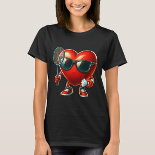 Heart Playing Badminton Valentines Day Valentine M T-Shirt