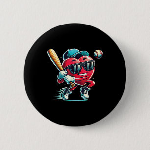 Heart Playing Baseball Boys Kids Baseball Valentin 6 Cm Round Badge