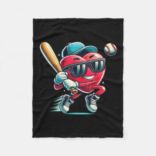 Heart Playing Baseball Boys Kids Baseball Valentin Fleece Blanket