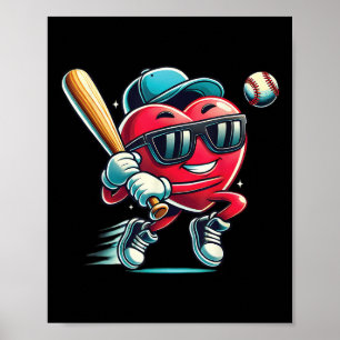 Heart Playing Baseball Boys Kids Baseball Valentin Poster