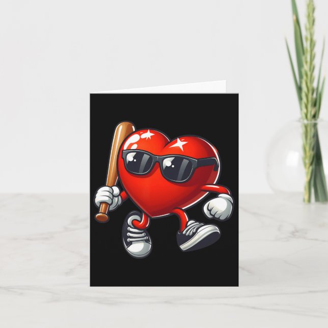 Heart Playing Baseball Funny Valentine's Day Febru Card (Front)