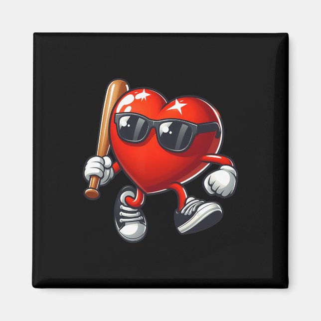 Heart Playing Baseball Funny Valentine's Day Febru Magnet (Front)