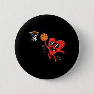 Heart Playing Basketball Cute Valentines Day Sport 6 Cm Round Badge