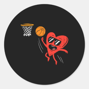 Heart Playing Basketball Cute Valentines Day Sport Classic Round Sticker