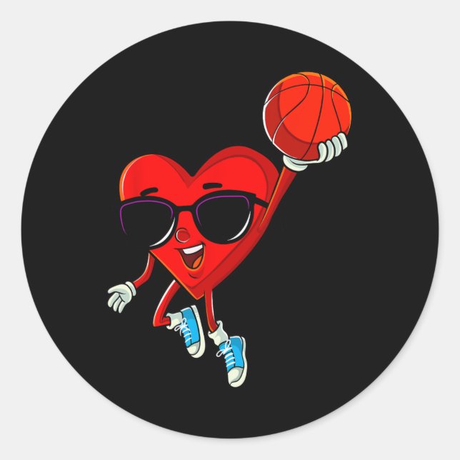 Heart Playing Basketball Cute Valentines Day Sport Classic Round Sticker (Front)