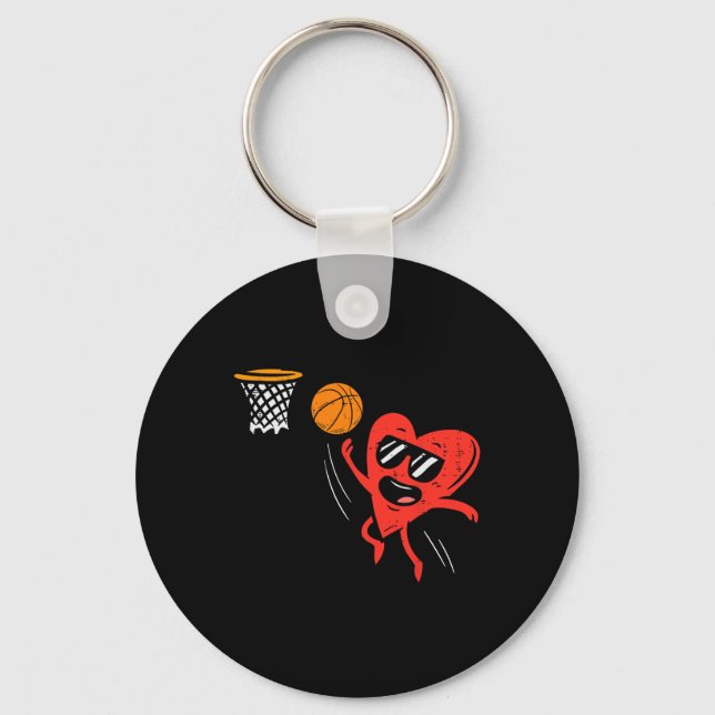 Heart Playing Basketball Cute Valentines Day Sport Key Ring (Front)