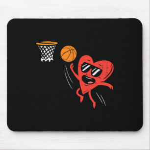 Heart Playing Basketball Cute Valentines Day Sport Mouse Mat