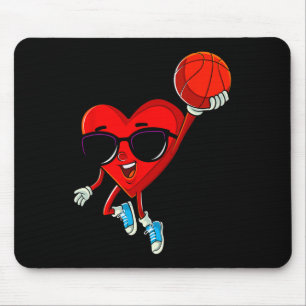 Heart Playing Basketball Cute Valentines Day Sport Mouse Mat
