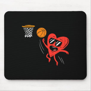 Heart Playing Basketball Cute Valentines Day Sport Mouse Mat