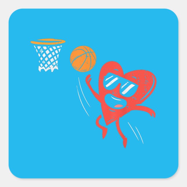 Heart Playing Basketball Cute Valentines Day Sport Square Sticker (Front)