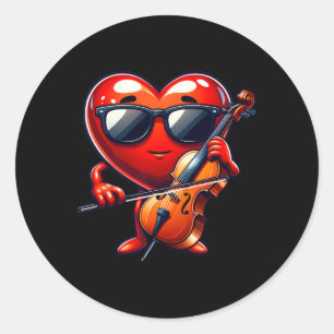 Heart Playing Cello Valentines Day Valentine Men W Classic Round Sticker