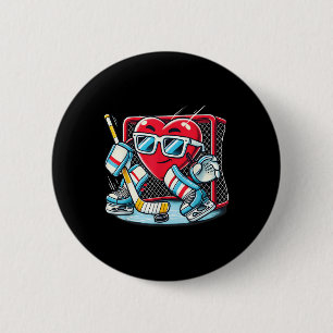 Heart Playing Hockey Goalie Valentines Day Men Wom 6 Cm Round Badge