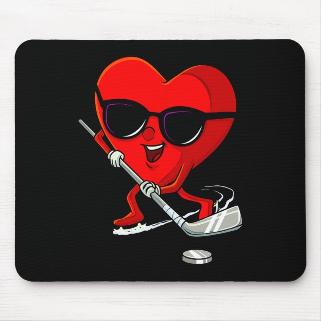 Heart Playing Ice Hockey Cute Valentines Day Sport Mouse Mat (Front)