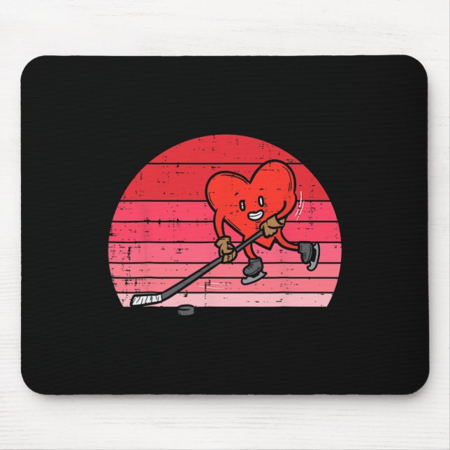 Heart Playing Ice Hockey Sport Men Women Kids Vale Mouse Mat (Front)