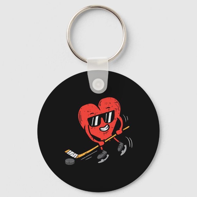Heart Playing Ice Hockey Valentines Day Love Sport Key Ring (Front)