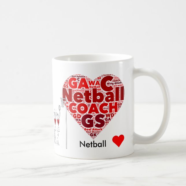 Heart Positions Word Cloud Netball coach Coffee Mug (Right)