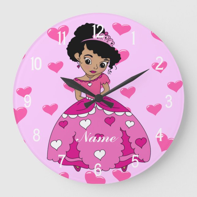 Heart Princess Illustration Large Clock (Front)