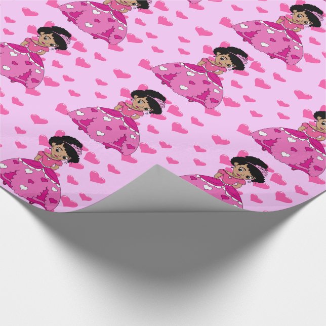 Heart princess with black natural hair wrapping paper (Corner)