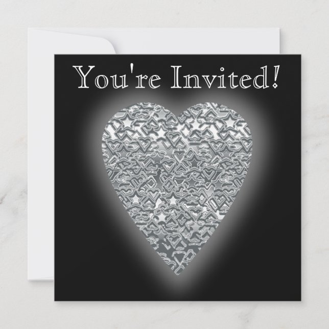 Heart. Printed Light Grey and Mid Grey Pattern. Invitation (Front)
