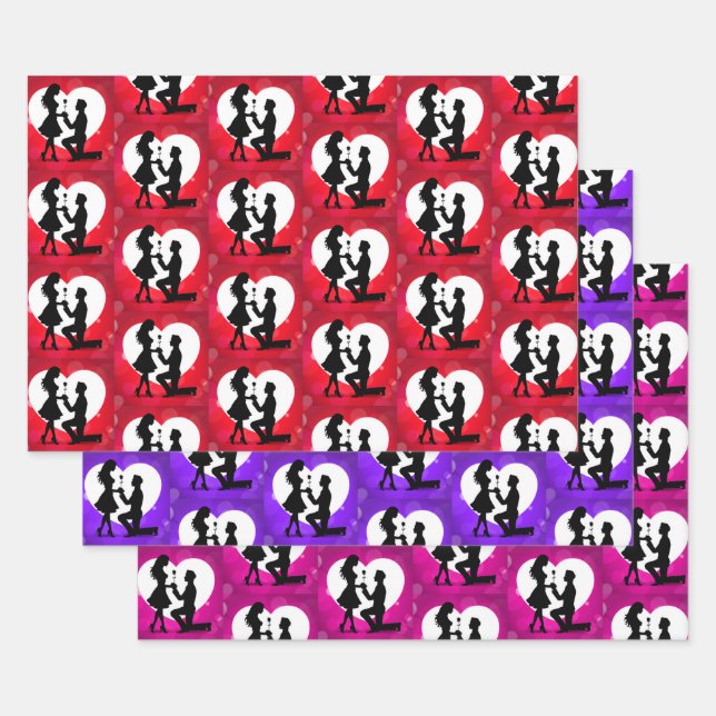 Heart Proposal Silhouette Collection Wrapping Paper Sheet (Set)