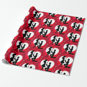 Heart Proposal Silhouette Red Wrapping Paper