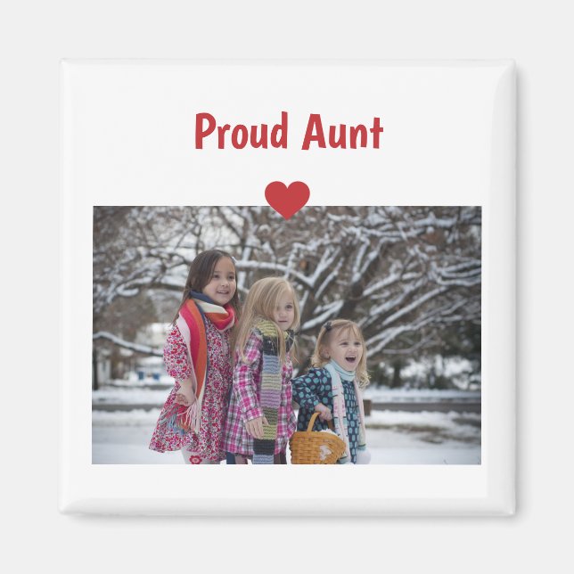Heart Proud Auntie Love Personalise Photo Make Magnet (Front)