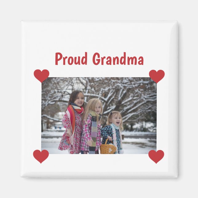 Heart Proud Grandma Love Personalise Photo Make Magnet (Front)
