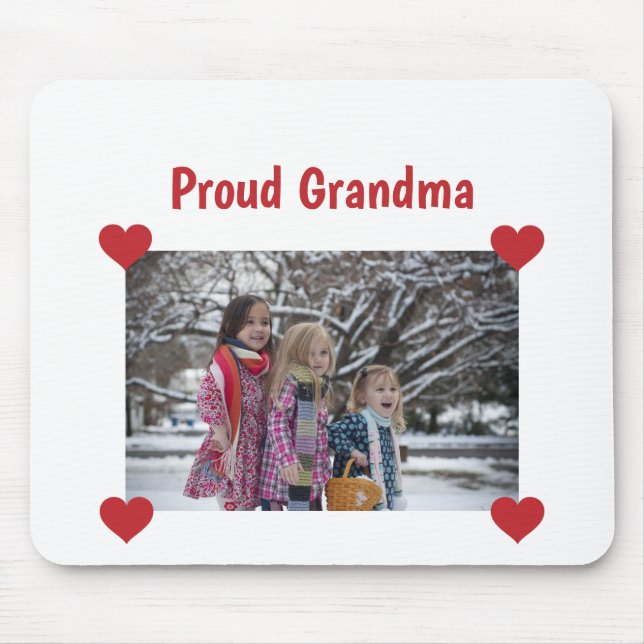 Heart Proud Grandma Love Personalise Photo Make Mouse Mat (Front)