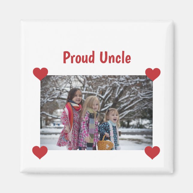 Heart Proud Uncle Love Personalise Photo Make Magnet (Front)