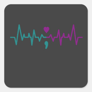 Heart Pulse Suicide Prevention Awareness Mental Square Sticker