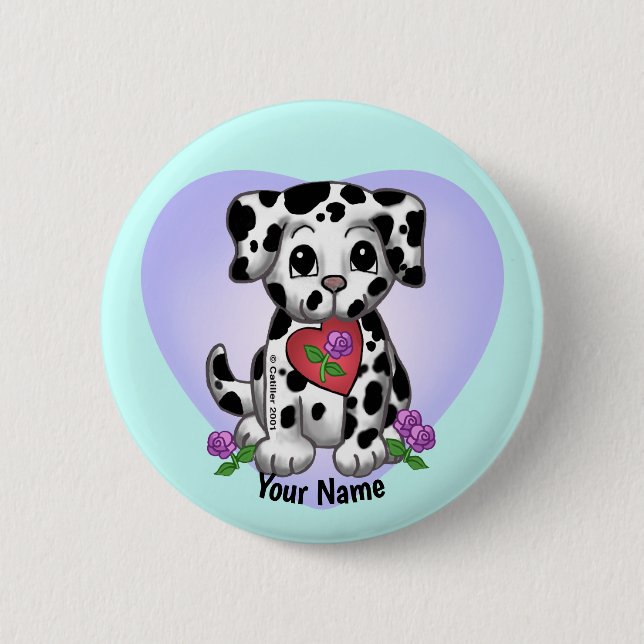 Heart Puppy Dog  6 Cm Round Badge (Front)