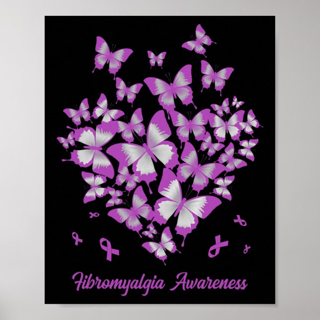 Heart Purple Ribbon Fibromyalgia Awareness Warrior Poster (Front)