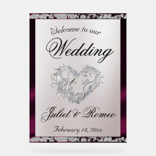 Heart, Purple Ribbon & Sparkle Welcome Acrylic Sign
