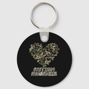 Heart Puzzle Autism Awareness Camoflauge Military Key Ring
