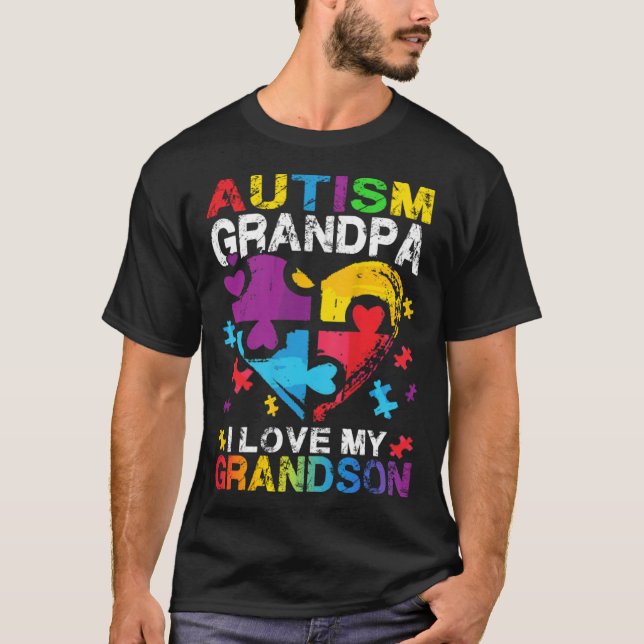 Heart Puzzle Autism Grandpa I Love My Grandson Awa T-Shirt (Front)