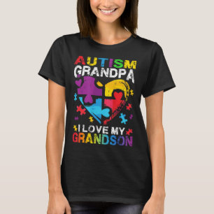 Heart Puzzle Autism Grandpa I Love My Grandson Awa T-Shirt
