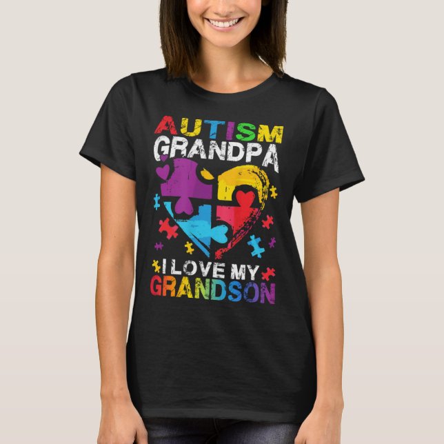 Heart Puzzle Autism Grandpa I Love My Grandson Awa T-Shirt (Front)