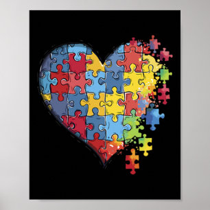 Heart Puzzle Piece Autism Awareness Kids Men Women Poster
